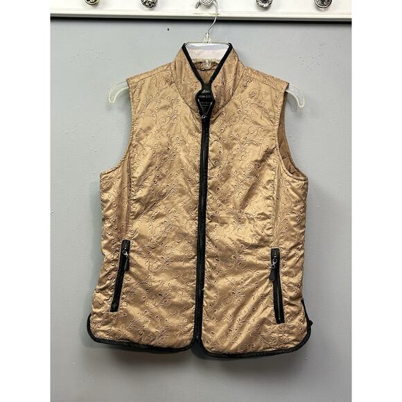 Eddie Bauer Womens Premium Goose Down Vest Womens Medium Tan Embroidered Floral - Picture 1 of 9